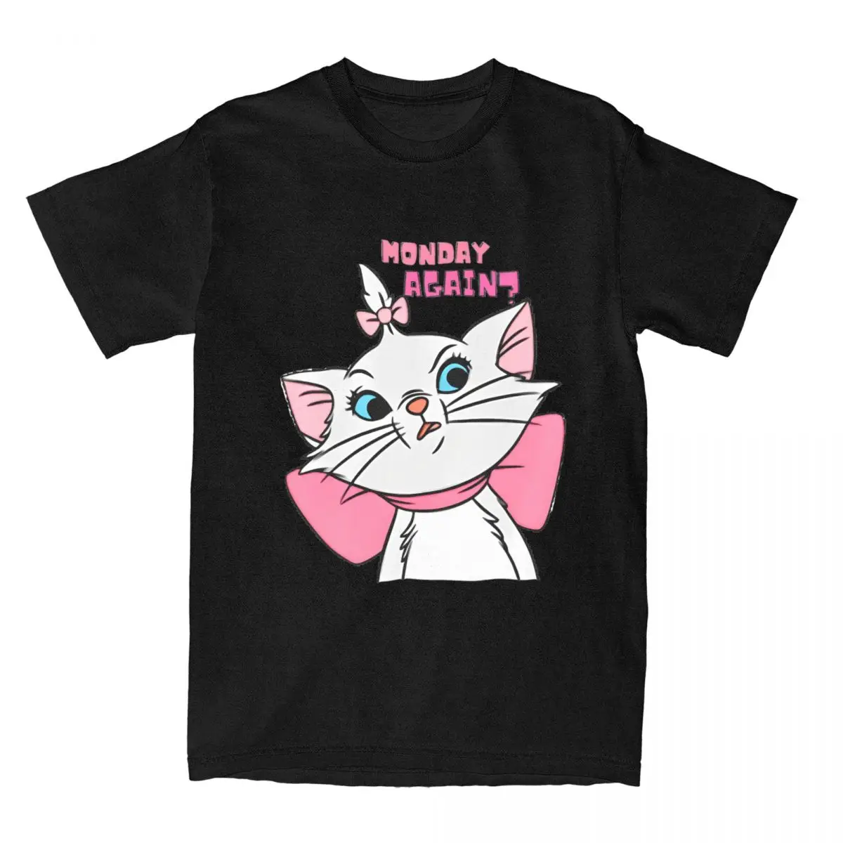 Men T-Shirts Marie Cat Aristocats Monday Again Leisure Cotton Tees Short Sleeve Cute T Shirts Crew Neck Clothing Gift Idea