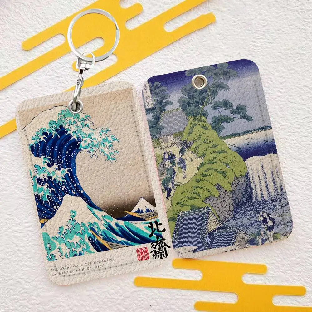 Vintage The Great Wave Katsushika Hokusai Minimalist Leather Card Wallet Smooth ID and Business Card Protector