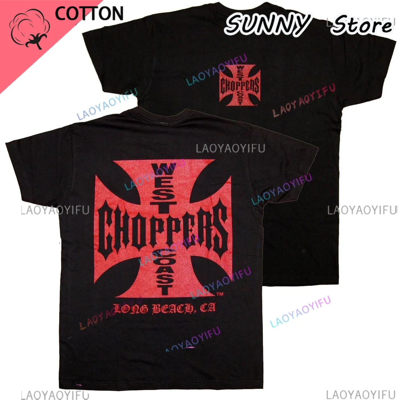 Classic Vintage West Coast Iron Cross Choppers California T-Shirt 100% Cotton O-Neck Short Sleeve Casual Mens T-shirt Size