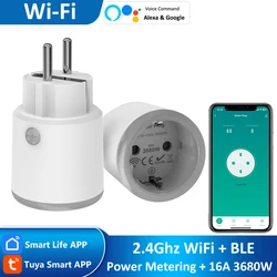 EU Tuya Smart Home 2.4Ghz WiFi+BLE 16A Power Metering Plug, Energy Monitoring Timer, Remote Control, Alexa Google, Child Lock