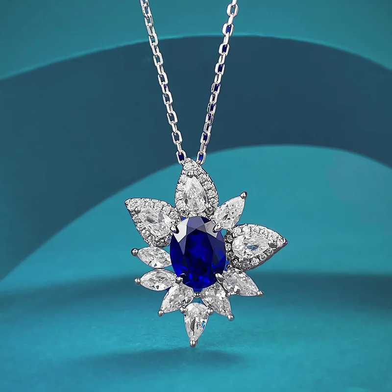 2026 new platinum PT950 temperament model 18K white gold 2 carat blue corundum full of diamonds fashionable and versatile