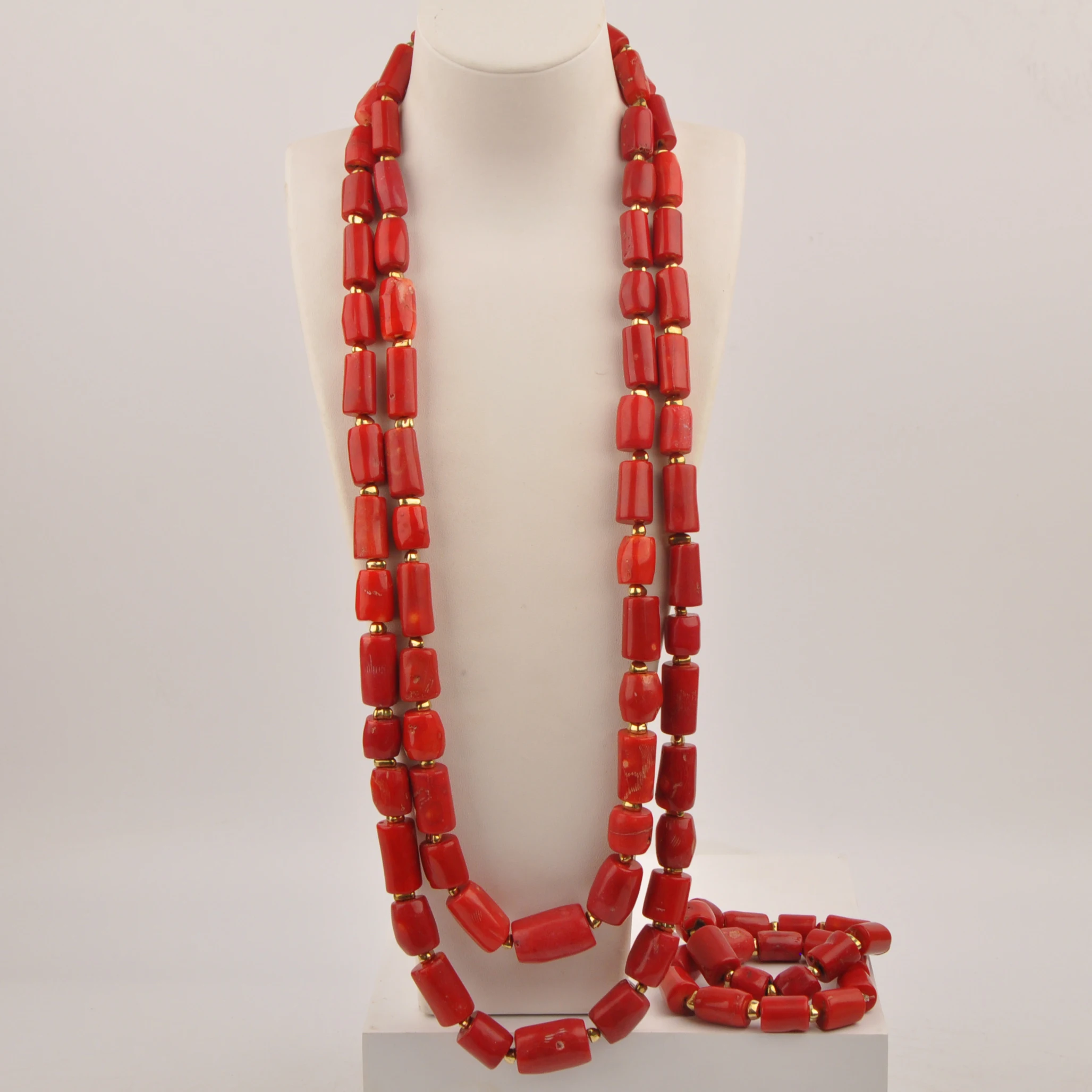 Real Red Coral Jewelry Set For Men Nigerian Traditional Wedding African Beads Necklace