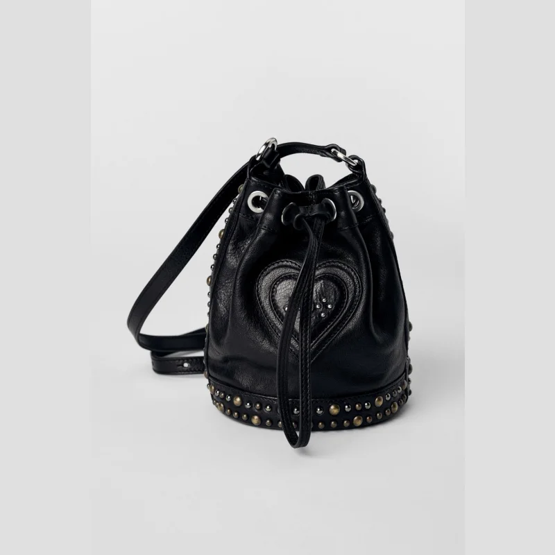 

STUDDED RUCHED BUCKET BAG, New Fashionable Handbag Purse For Women, Luxury Designer Bag Interior pocket with Crossbody strap