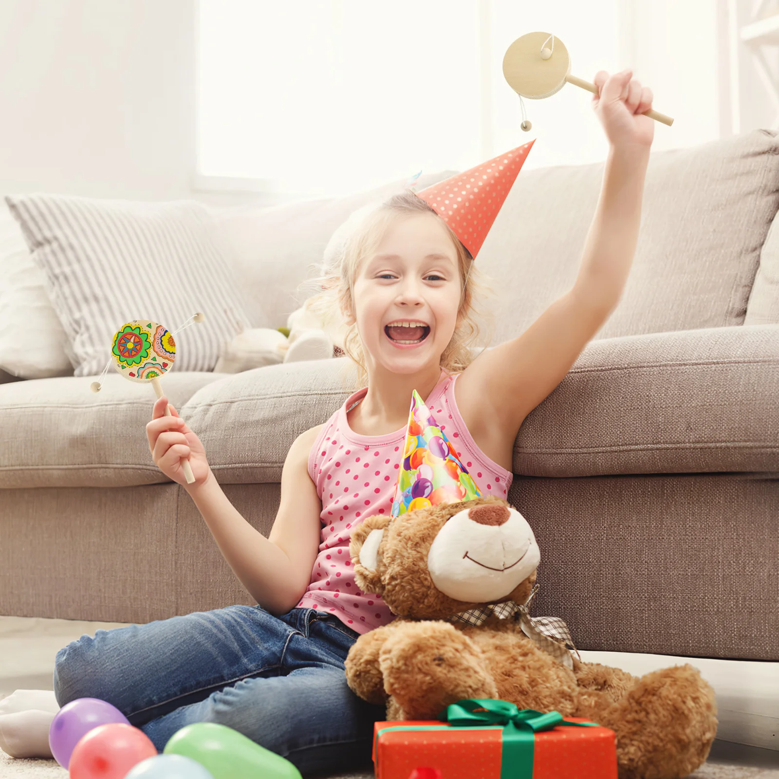 1 комплект, деревянный барабан-погремушка, незавершенный DIY рисунок, ремесло для детей, ручной барабан, обучающая погремушка для координации рук ребенка