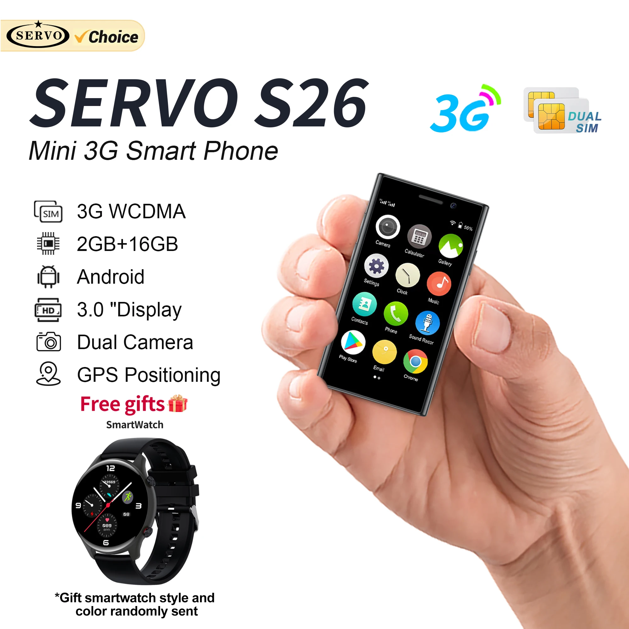 Free Gifts! ERVO S26 Mini Android Smart Phone 3G WCDMA 2G RAM 16GB ROM Play Store WhatsAPP Wi-Fi Hotspot 3.0