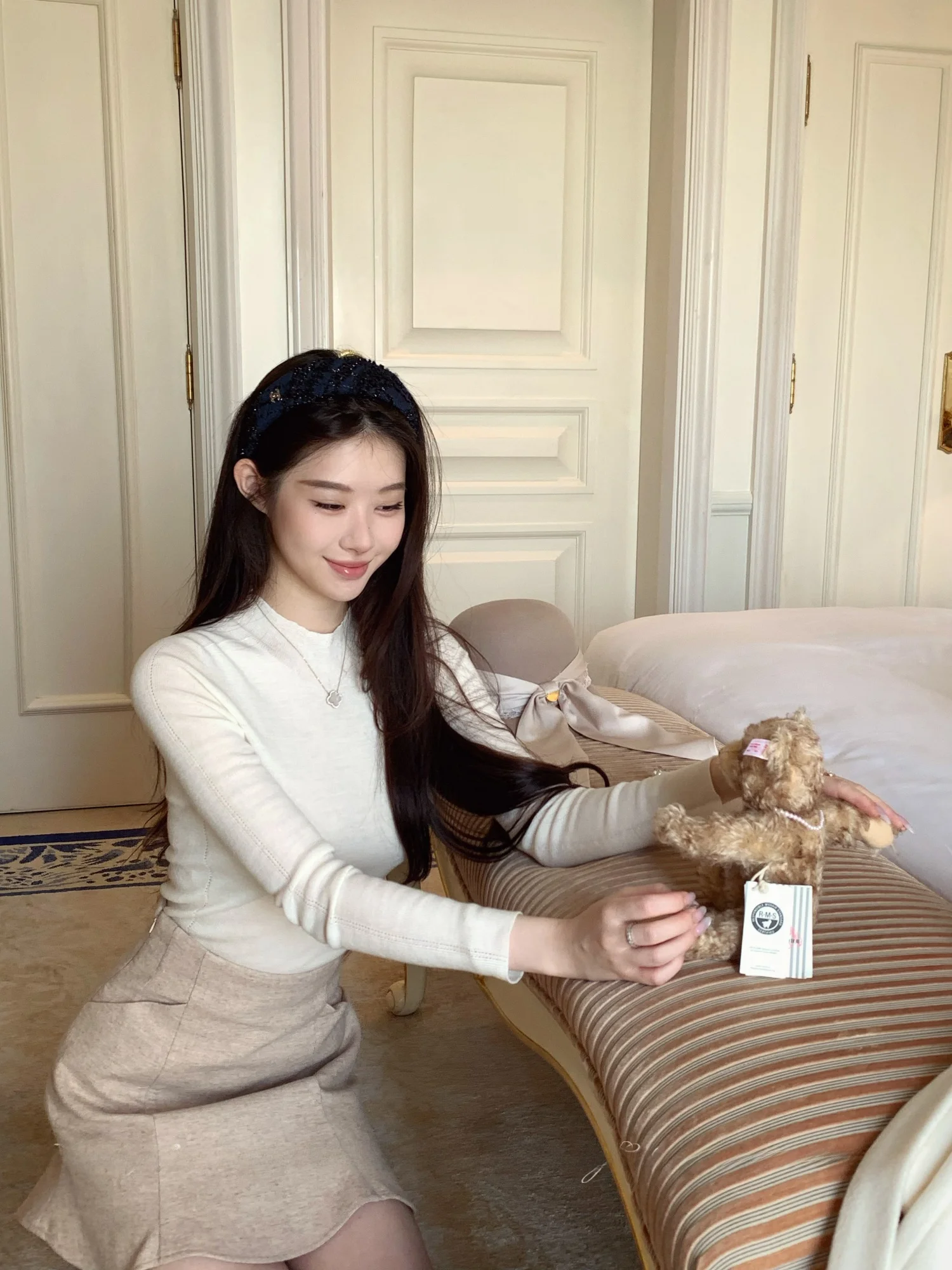 

Sl One-Piece Long Sve Knitted Beau Wool Base irt Yangzi Yarn Mummy Daily Wear Soft Woolen Women's Top