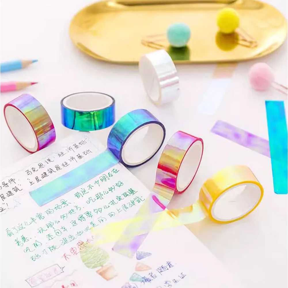 Holographic Sparkle Washi Paper Tape Graphic Waterproof Rainbow Adhesive Tapes DIY Scrapbooking Mirror Wrapping School Supplies