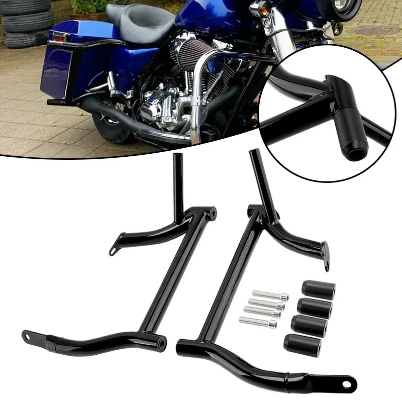 Motorcycle Saddlebag Rails Protector Black Guard Crash Bar Bumper For Harley Touring Road King FLHR Electra Street Glide 97-08