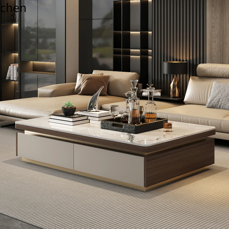 

HXL light luxury rock slab coffee table living room large apartment high-end simple balcony tea table high-end