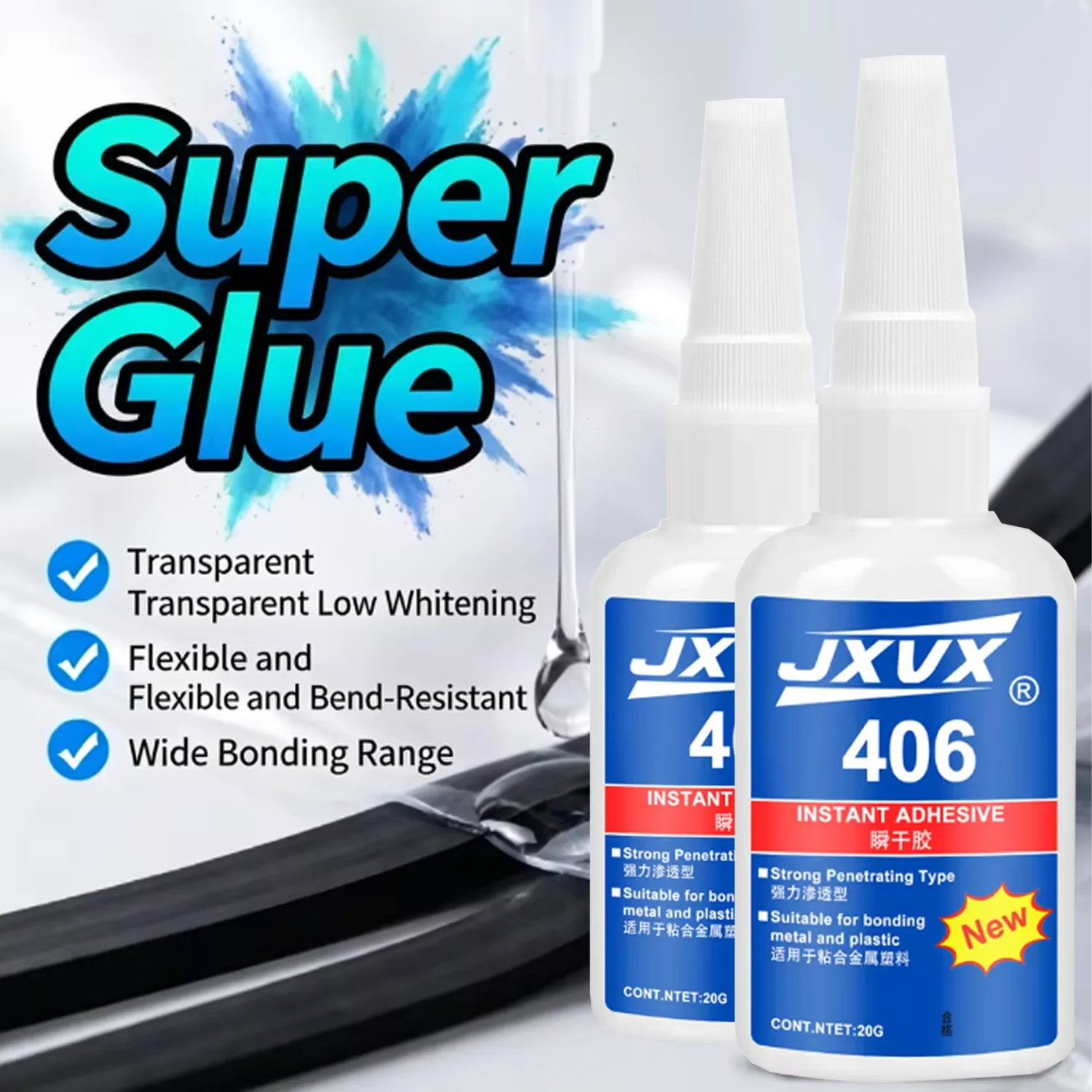 JXVX 406 Instant Strength Adhesive 1-5pcs, Strong Metal Strength Adhesive, for Plastic Ceramic Glass Wood Shoe Repair DIY.