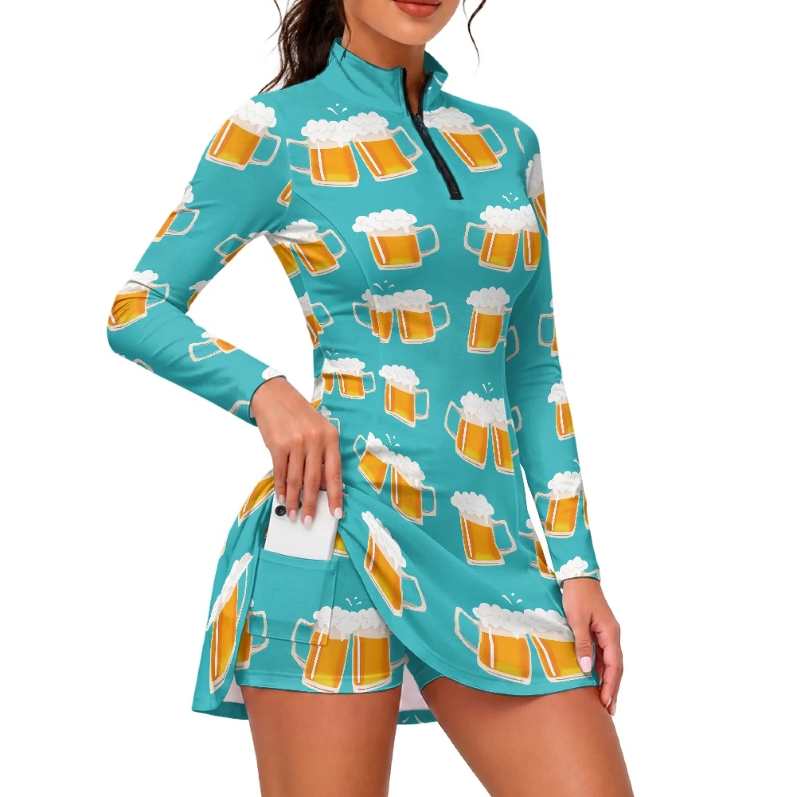 PENSTROLL Beer Pattern 2 Piece Golf Dresses 1/4 Zip Moisture Wicking Golf Apparel for Sports