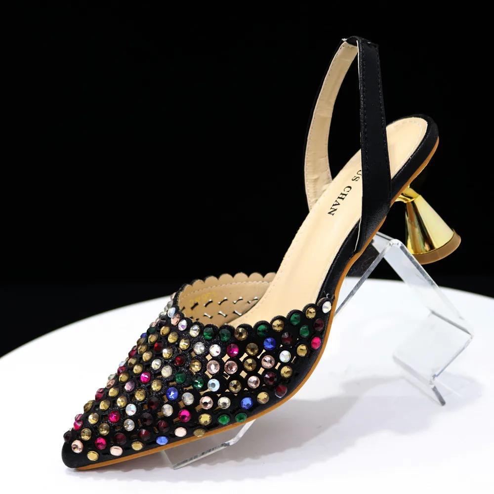 Venus Chan 2023 New INS High-Heeled Pointed Toe Wedding Shoes Colorful Full Diamond Design Shoe and Bag Set for Nigeria Party