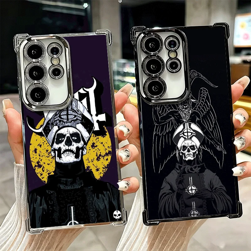 Ghost Papa Emeritus Plating Phone Case For Samsung Galaxy S26 S25 Edge S24 S23 Ultra S22 S21 Plus S20 FE Anti-Fall Protection Co