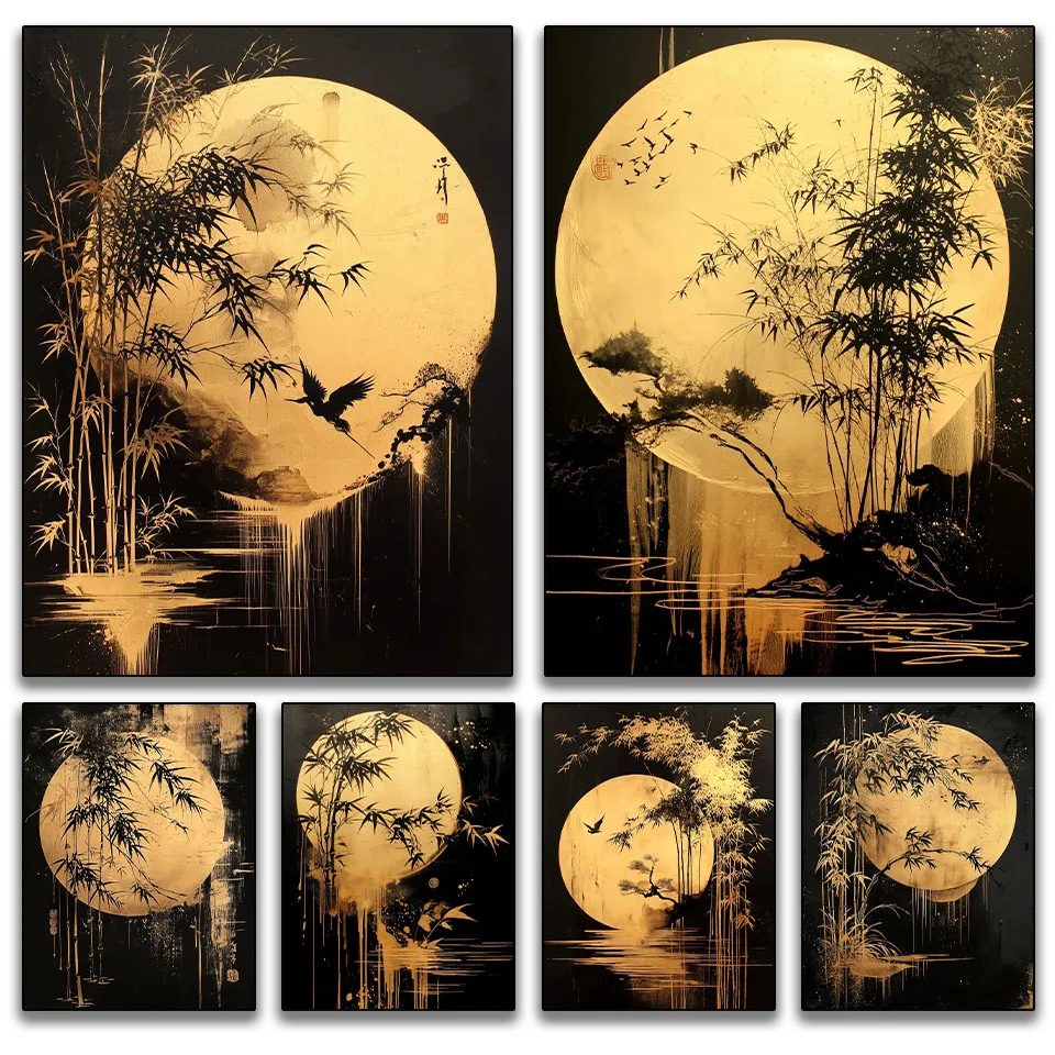 

5D DIY Diamond Painting Kit Chinese Style Moon Bamboo Full Square round Rhinestone Embroidery Art Mosaic Cross Stitch Home Decor