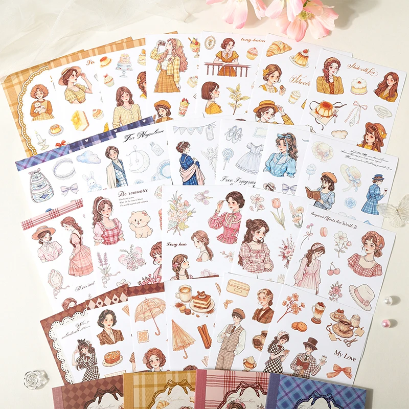 Encounter Charming Lady Series Dual-material Stickers Retro Character Material Collage Sticker DIY Journal Scrapbook Diary Decor