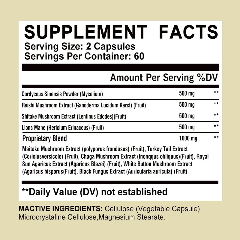 Nootropic Supplement, Brain Memory Focusing Energy, Immune Support - Powerful 10 Mushroom ComplexSupplement