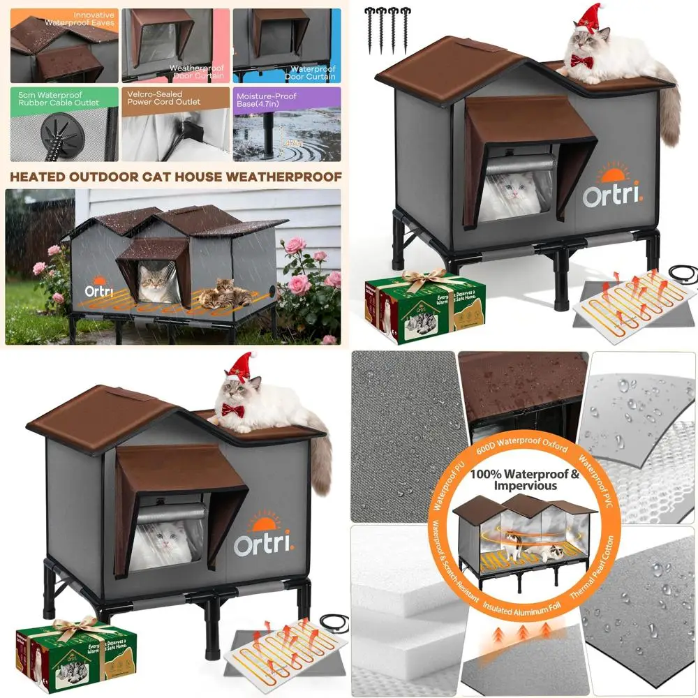 

Winter Insulated Outdoor Cat House, 20×14.3×20.5 Foldable Shelter with Heating Pad for Feral Cats, Weatherproof Warm Pet Bed