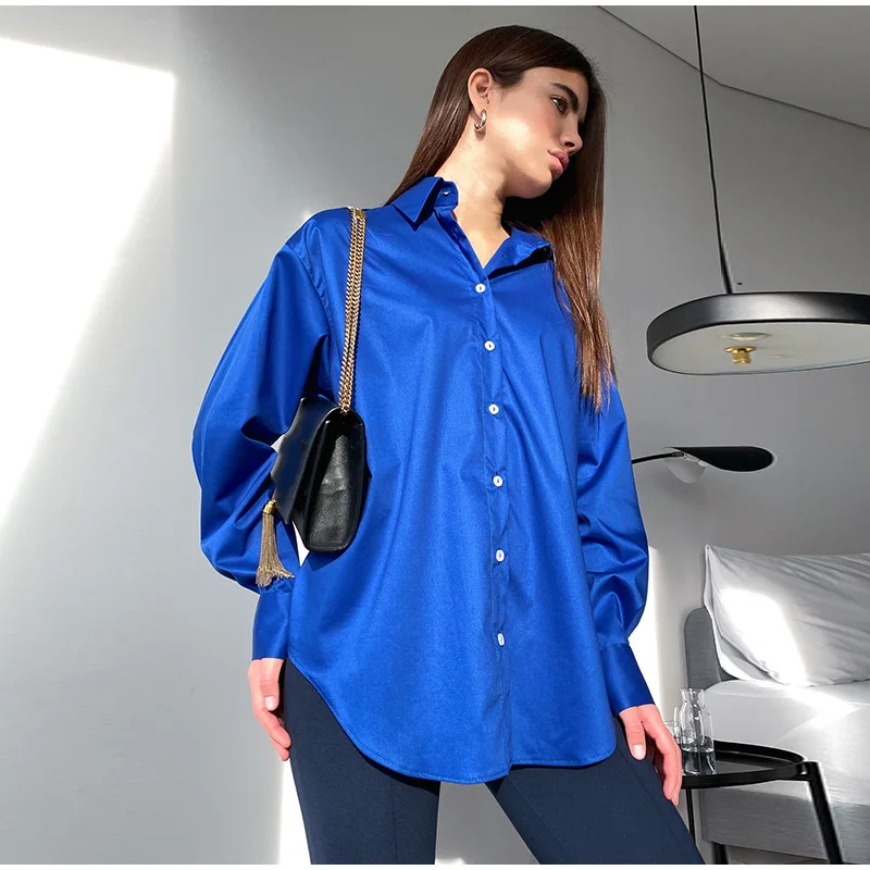 

Women Solid Cotton INS Shirts 2022 Spring Summer Single Breasted Casual Shirt Blouse Female Minimalist Turn Down Collar Shirts