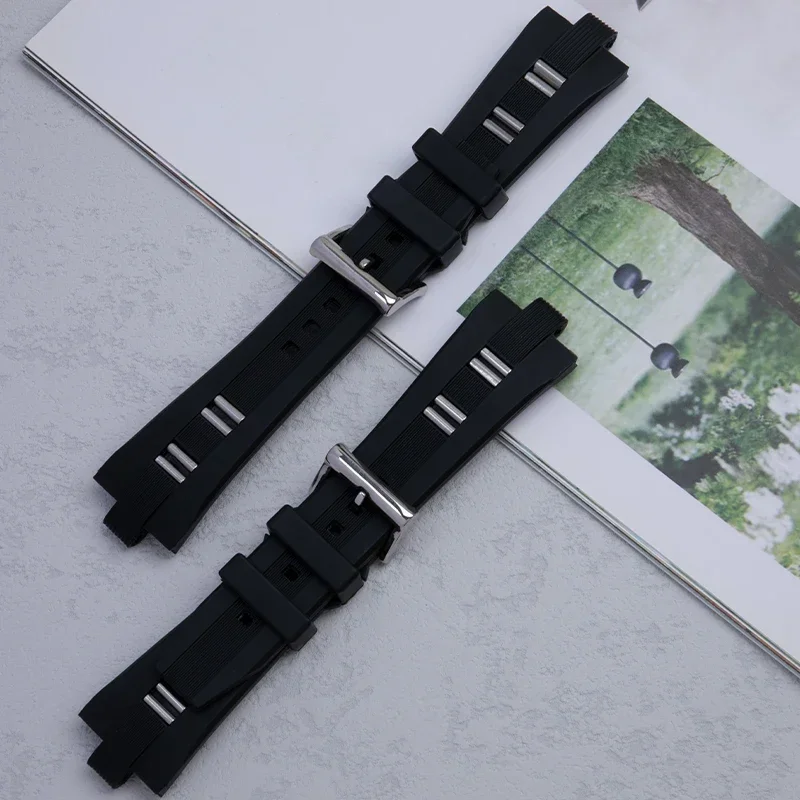Watch Band for Bvlgari Diagono Rubber Silicone Black Solid Stainless Steel Buckle Men Women Special Convex Interface 26x9mm