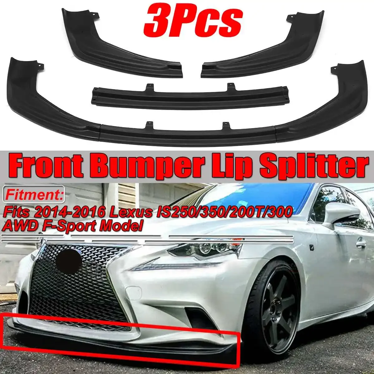 Matte Black Car Front Bumper Splitter Lip Body Kit Diffuser Spoiler For Lexus IS250 350 200T 300 AWD F-Sport Style 2014-2016