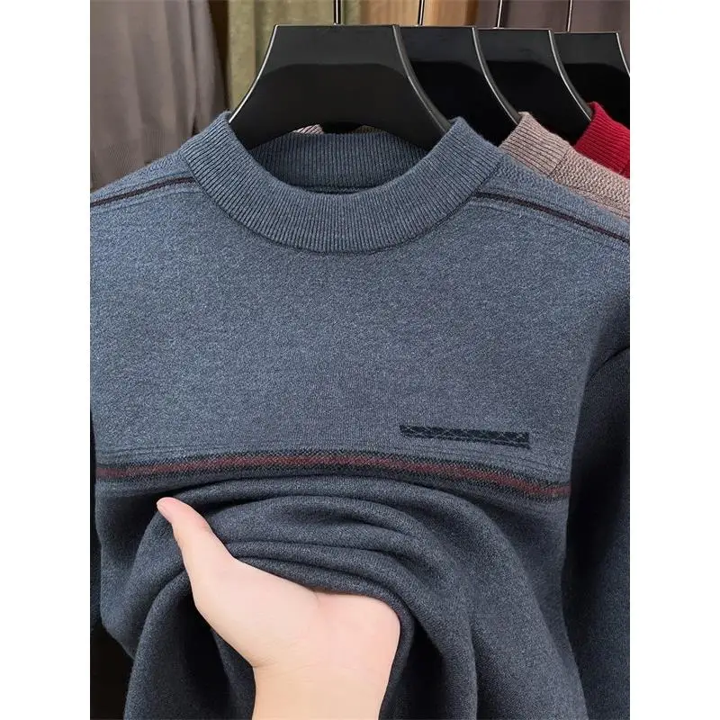 

Thiened Winter Sweater for Middle-Aged Men round Ne Knitted irt Warm Annual eep Year M Faion Casual Long Sve