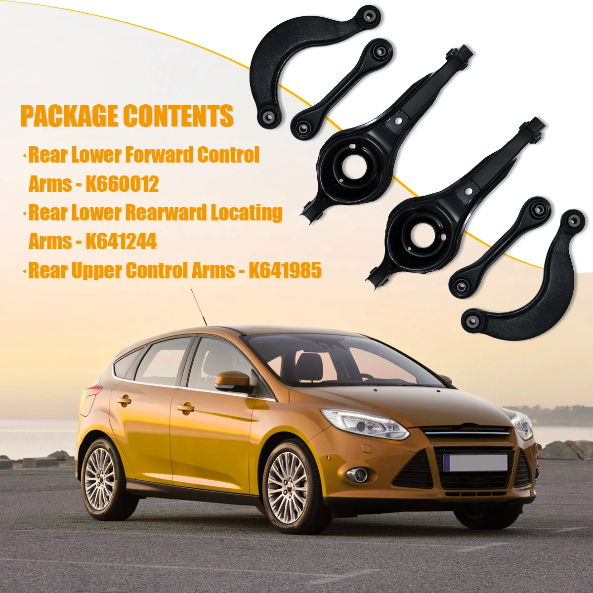 Svenubee Rear Upper Lower Locating Control Arm Suspension Kits 6pcs for Ford Focus 2000 2001 2002 2003 2004 2005 2006 - 2011