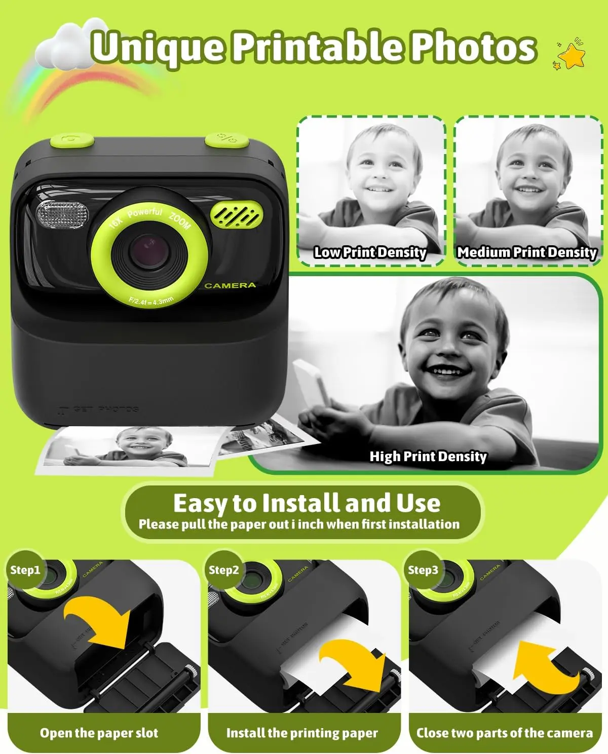 Kids Camera Instant Print Photo,Children Digital Camera Toys Gift with HD Video for Girls Boys,Chritmas Birthday Gifts