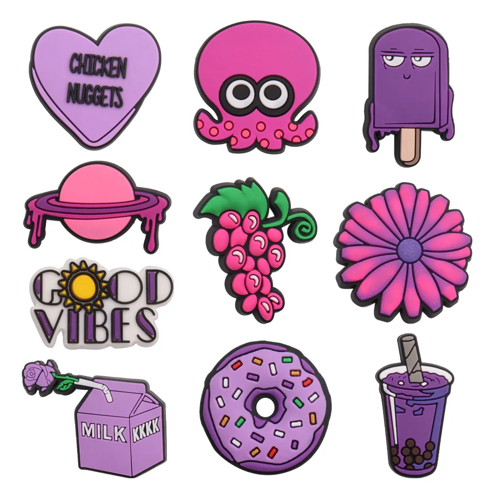 1-10Pcs PVC Buckle Clog Milk Tea Grape Donut Ice Cream Octopus Planet Shoe Charms Button Decorations Slipper Accessories 