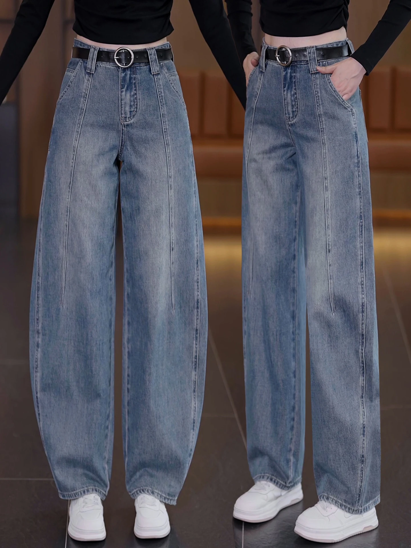 

High Waist Wide Leg Jeans Women's Spring Autumn 2026 New Style Knife Retro Versatile Loose Banana Pants Casual Wear