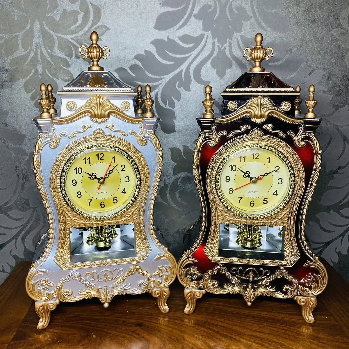 Vintage Table Clock Retro Non-Ticking European Style Beside Mantle Desk Clock for Bedroom Living Room Indoor Decor