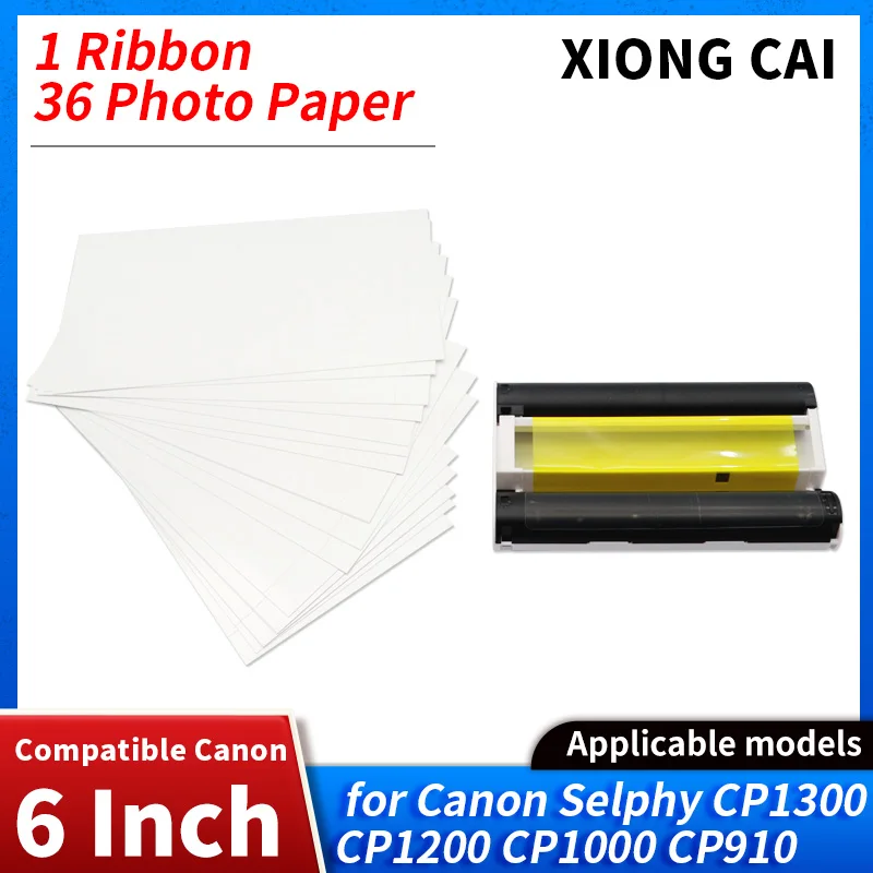 Compatible for Canon Selphy CP1300 CP1200 CP1000 CP910 Ink Cassette for Selphy CP1500 Photo Paper Set Printer KP108IN 6 Inch