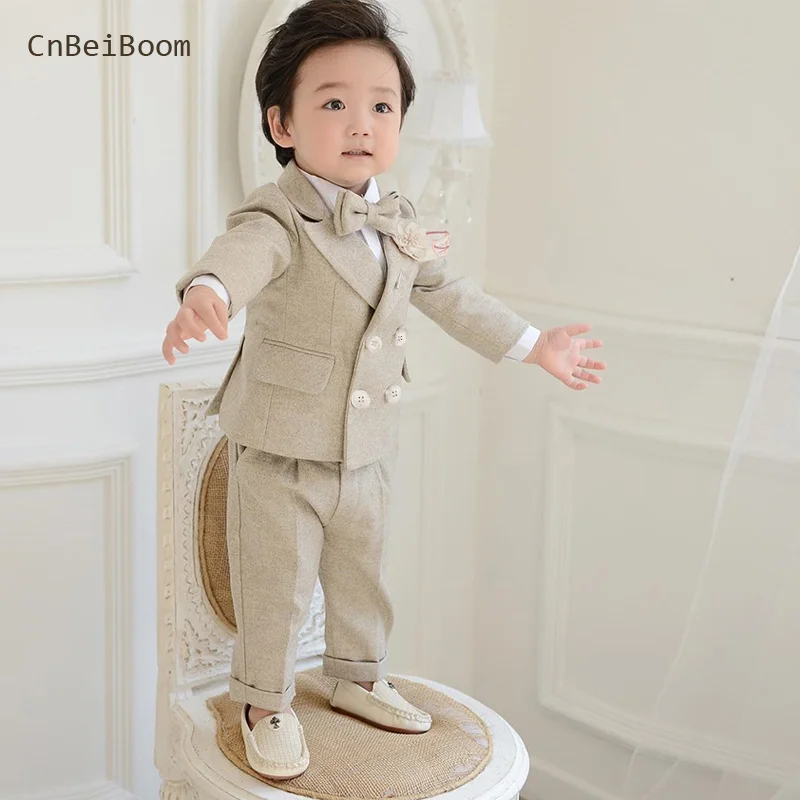 2024 New Boy Suit set wedding for toddler boys formal dress children 1-8 year clothing khaki high quality costume set