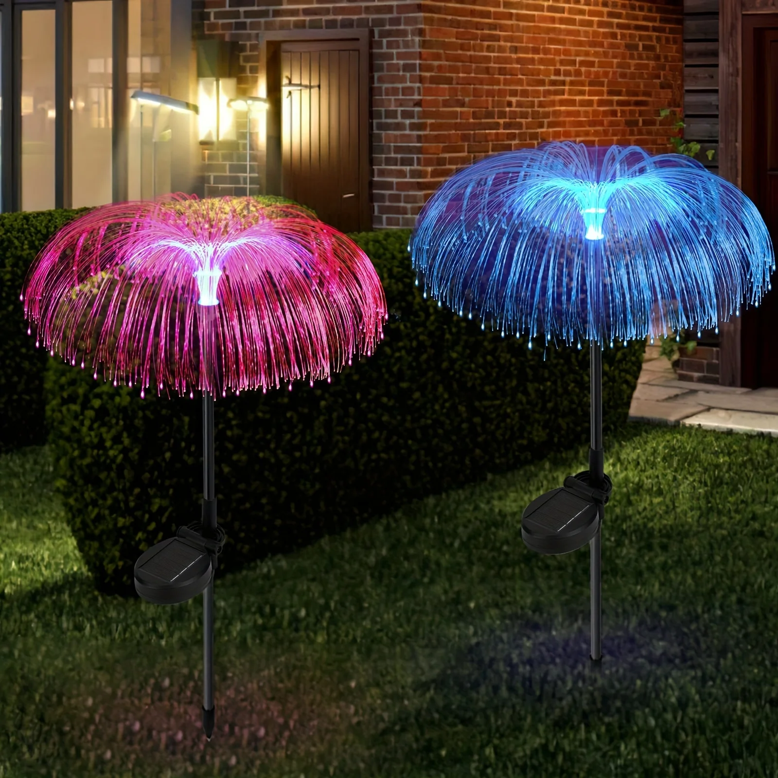 1pc Solar Jellyfish Light Color Change Solar Firework Light Outdoor Optical Fiber Lawn Lamp Landscape Decoration Garden Light