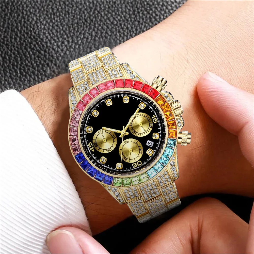 Luxury Men Colorful Watches Gold Silver Big Dial Man Wristwatch Sport Business Male Clock Relogio Masculino