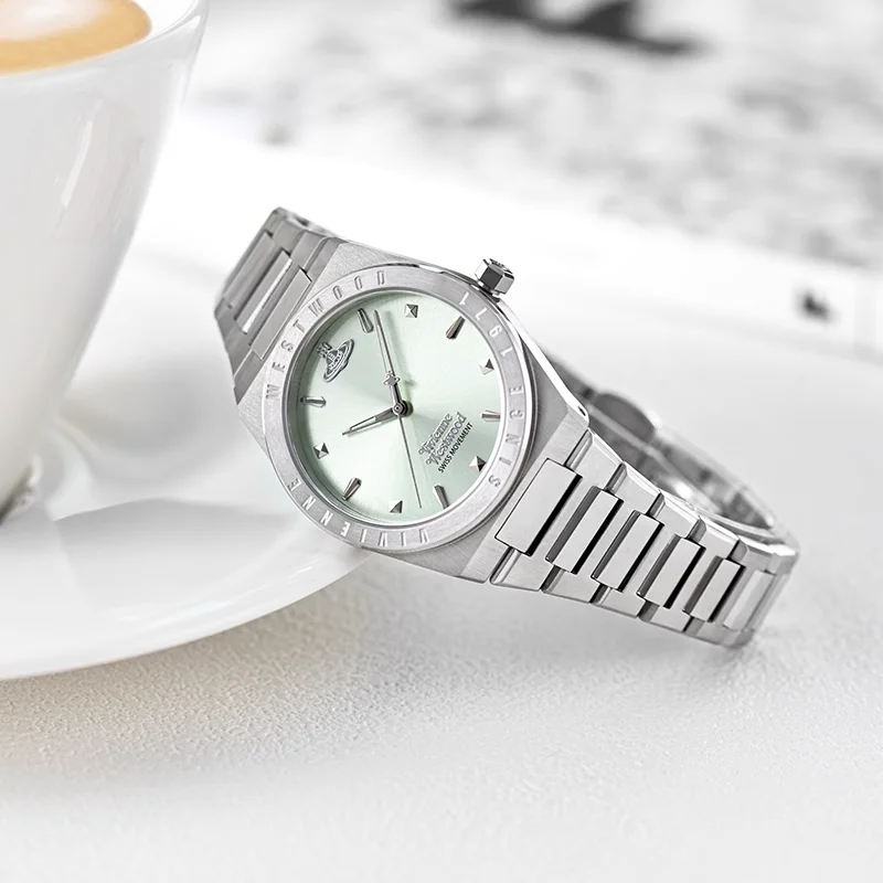 Vivienne Westwood Nuovo orologio da donna - Orologio da polso con cinturino in acciaio inossidabile verde menta