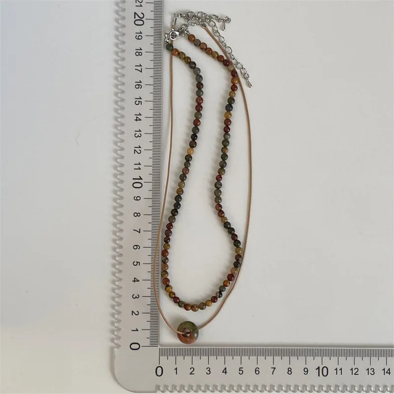Perlen Doppel-schicht Halskette Natürlichen Rohstein DIY Frauen Persönlichkeit Temperament Schlüsselbein Kette Mode Schmuck – Detail 6