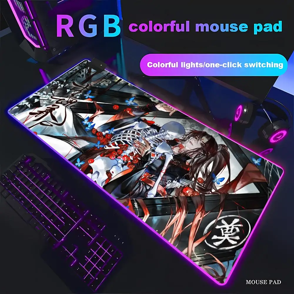 HYBXAXC HYBXAXC Red Blue Butterfly Print Mouse Pad Anti-slip Rubber Desk For Office RGB Gaming HD LED Light Computer Non-slip