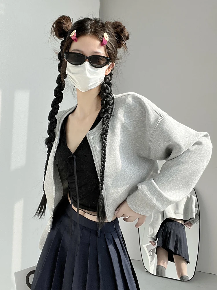 

Американский спортивный повседневный кардиган-бомбер в стиле Spicy Girl, укороченный свитшот маленького размера, короткое пальто W...