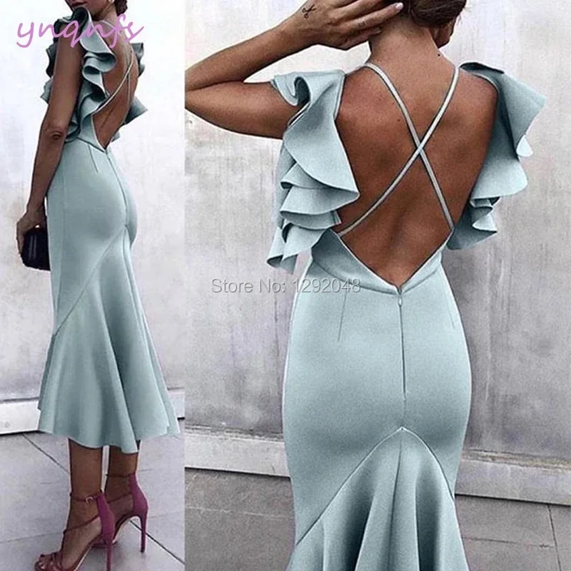 YNQNFS E11 Sexy Backless Lilac Satin Dress Party High Low Ruffles Cocktail Dresses W641