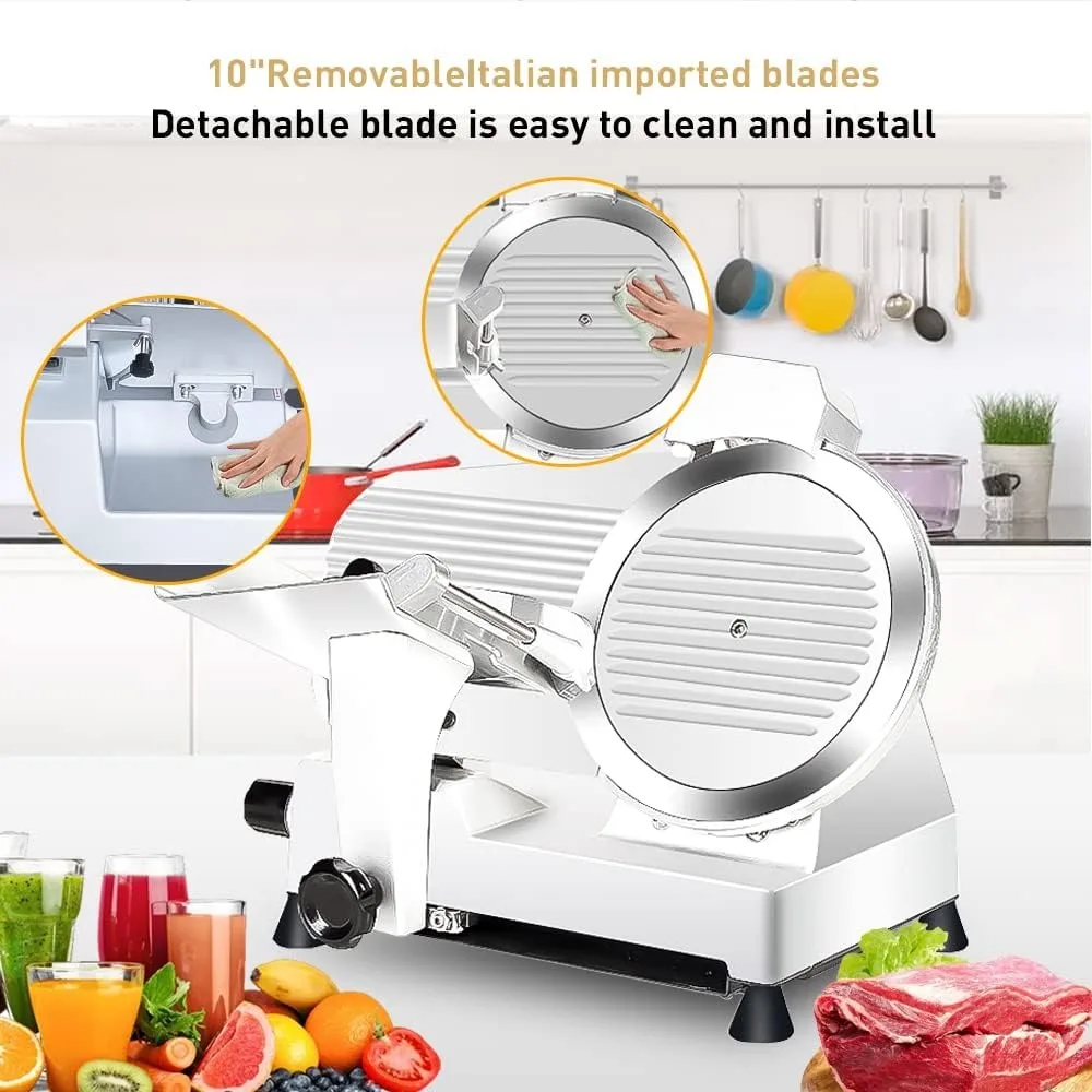 340W Home Use and Commercial 10-inch Electric Food Slicer with Chromium-plated Steel Blade and Built-in Sharpening