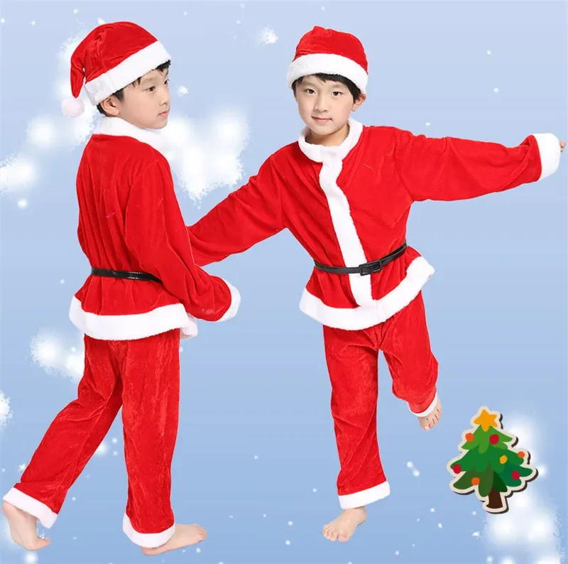 Christmas Clothes Santa Claus Children Red Xmas Party Dress Up Set for Boys Girls Christmas Cosplay Costume Santa Claus Set