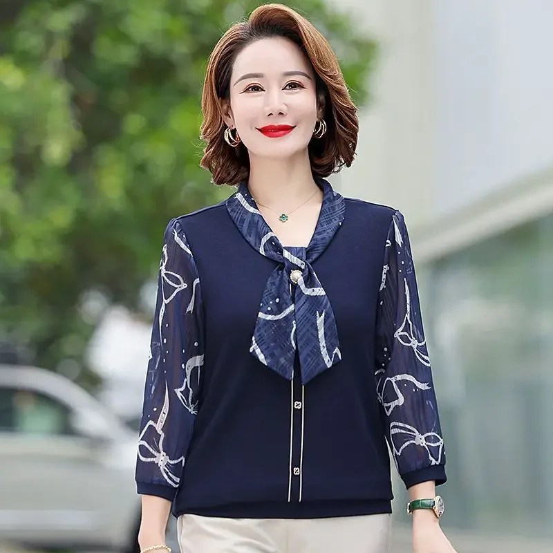 

Three-quarter Sleeve Bottoming Shirt Outer Top New Middle-aged and Elderly Women
