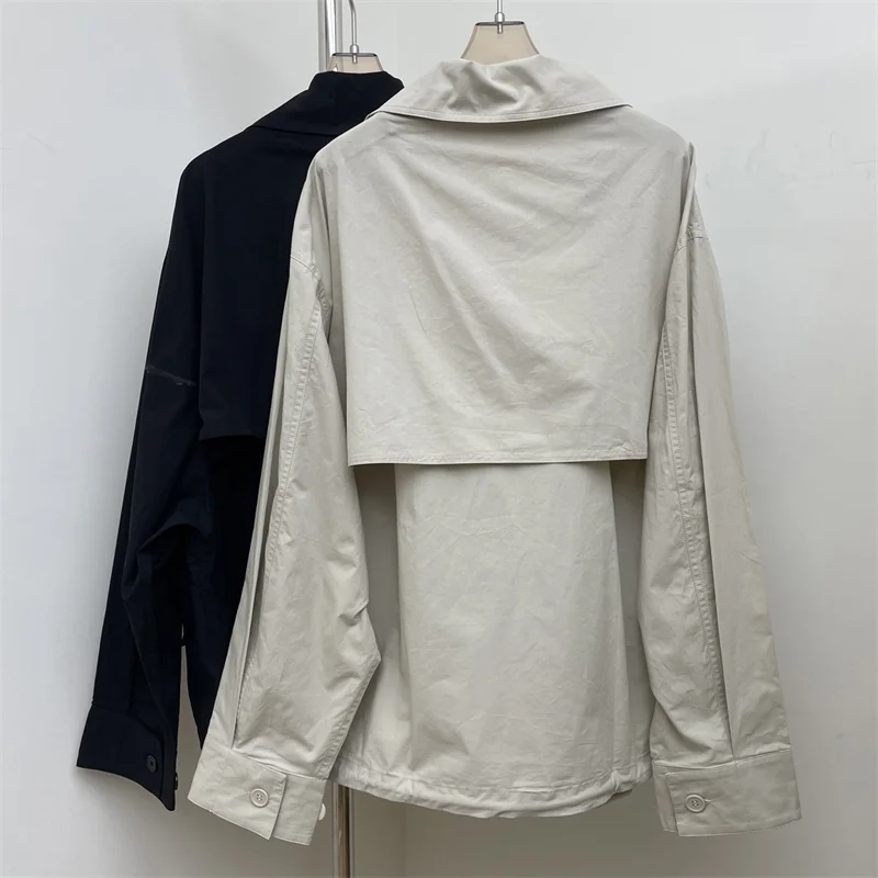 سترة نسائية جديدة لخريف 2025 مزدوجة الصدر بقصة ضيقة وطية صدر وأكمام طويلة معطف نسائي من القطن الخالص عالي الجودة ملابس خارجية