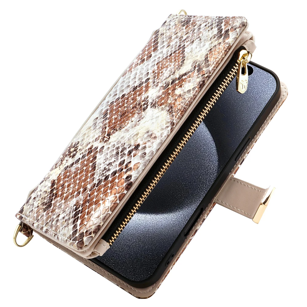 

Zipper Multi 6 Cards Wallet Case For Funda iphone 16 Pro Max 15 14 Plus 13 12 11 XS XR 8 Luxury Leather Shoulder Handbag Cover