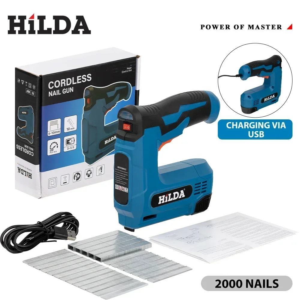 

HILDA USBElectric 2-in-1 Air Nail Gun Furniture Pneumatic Gun Wood Frame Stapler Pneumatic Tool Power Tools with 2000pcs Staples