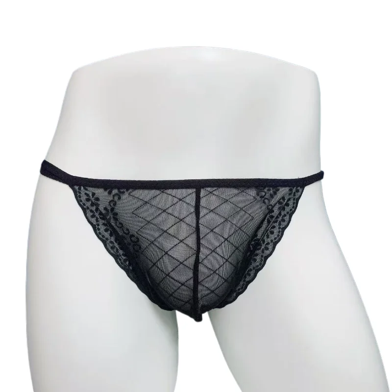Sexy Lace Men's Thong Traceless Transparent U Convex Pouch Underwear Thin Breathable Panties Sissy Lingerie See Through Briefs