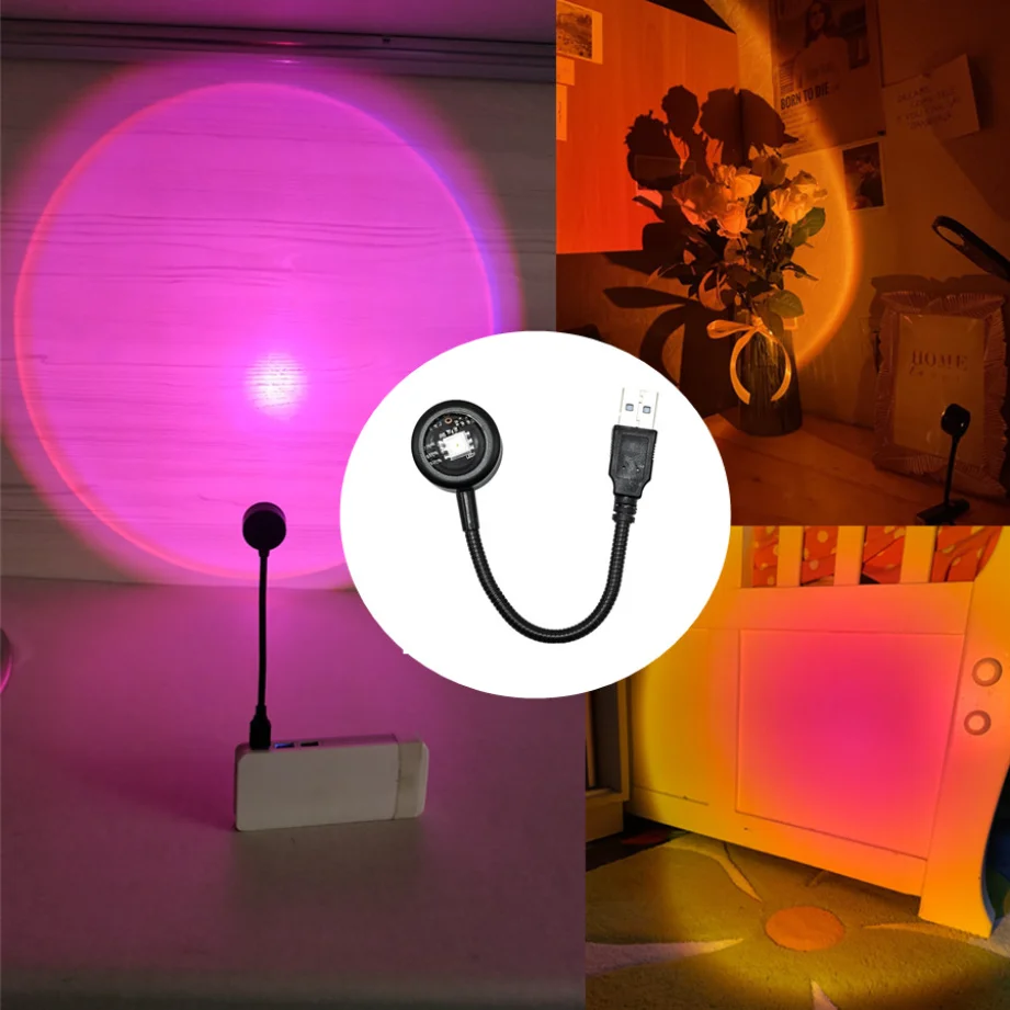 Led USB Sunset Lamp Projector Home Decor Night Light Portable Mood Light For Bedroom Living Room Photography Neon Lights