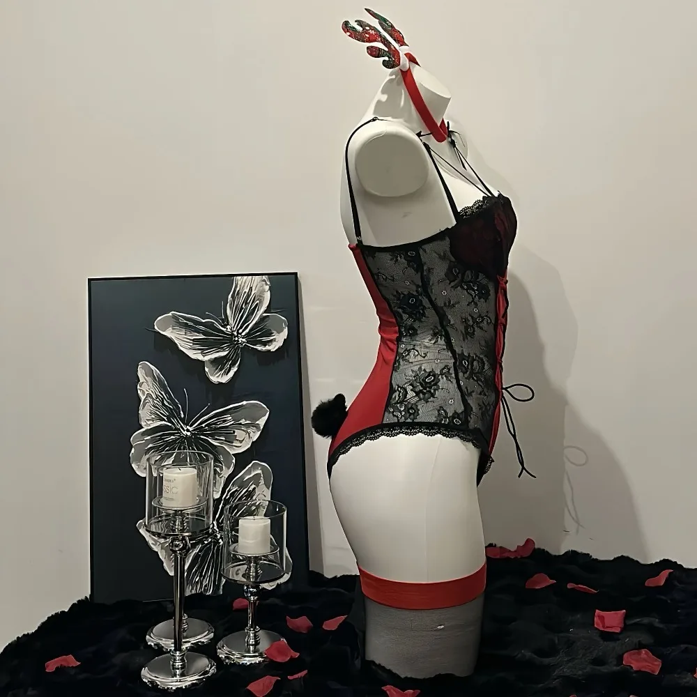 Traje de chica conejito rojo para mujer, disfraces de Cosplay, mono con corsé, lencería Sexy, mono de rol de Anime, uniforme Sexy de fiesta Porno de conejo