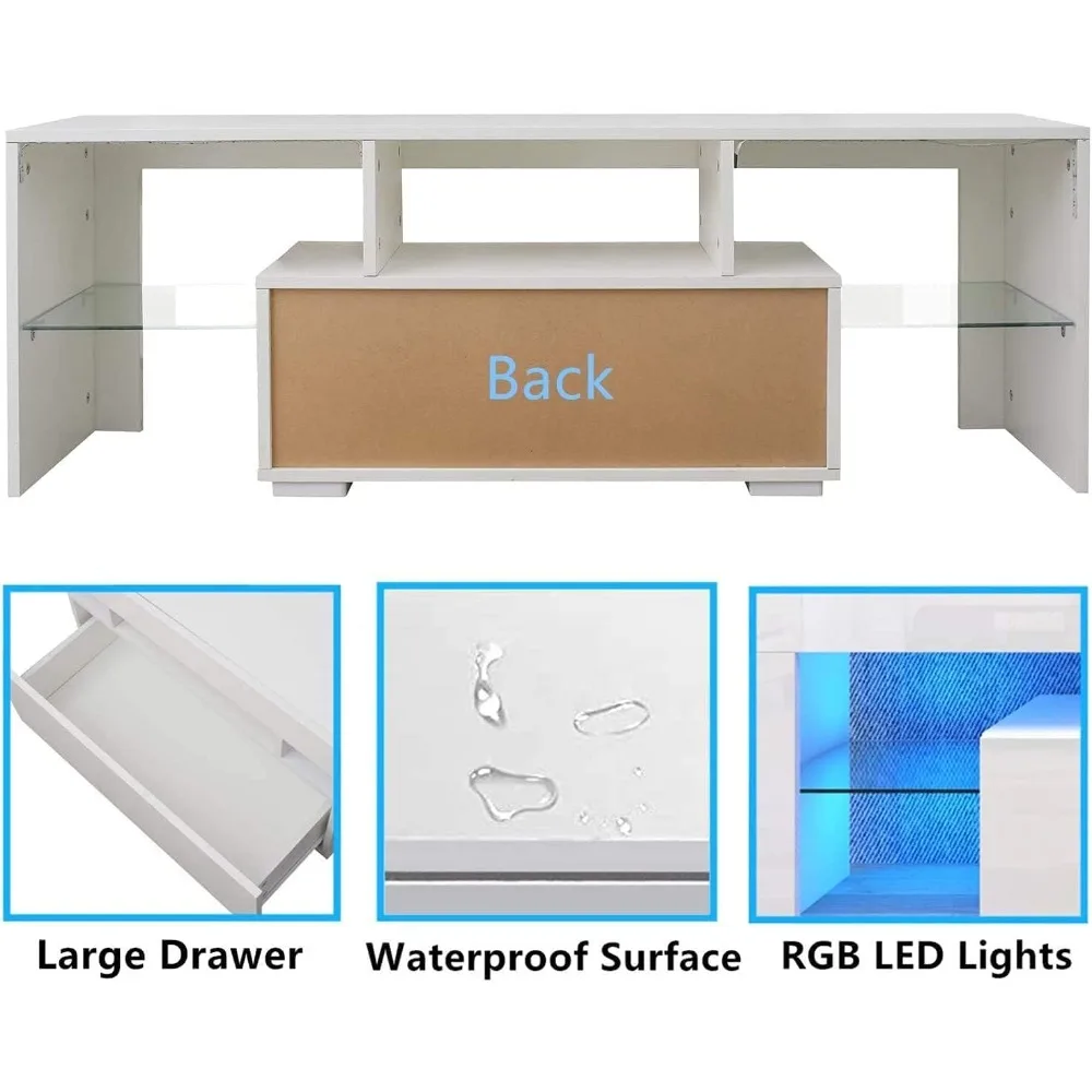 LED TV Stand for 60 inch TVs, High Gloss Entertainment Center with Storage Drawer, Media Console Table Television Stands