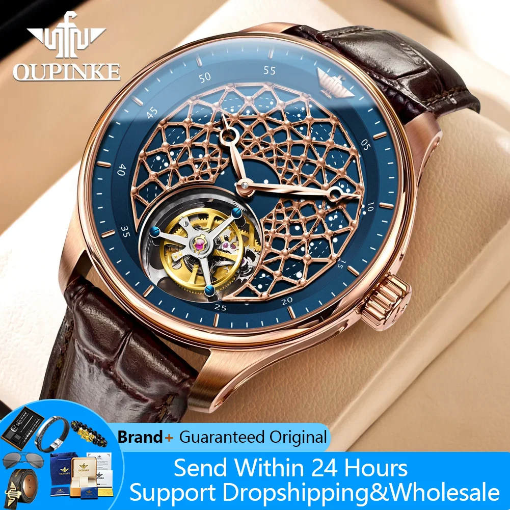 

OUPINKE 8002 Tourbillon Watches For Men High-end Luxury Mechanical Wristwatch Man Original Brand Skeleton Flywheel Men's Watches